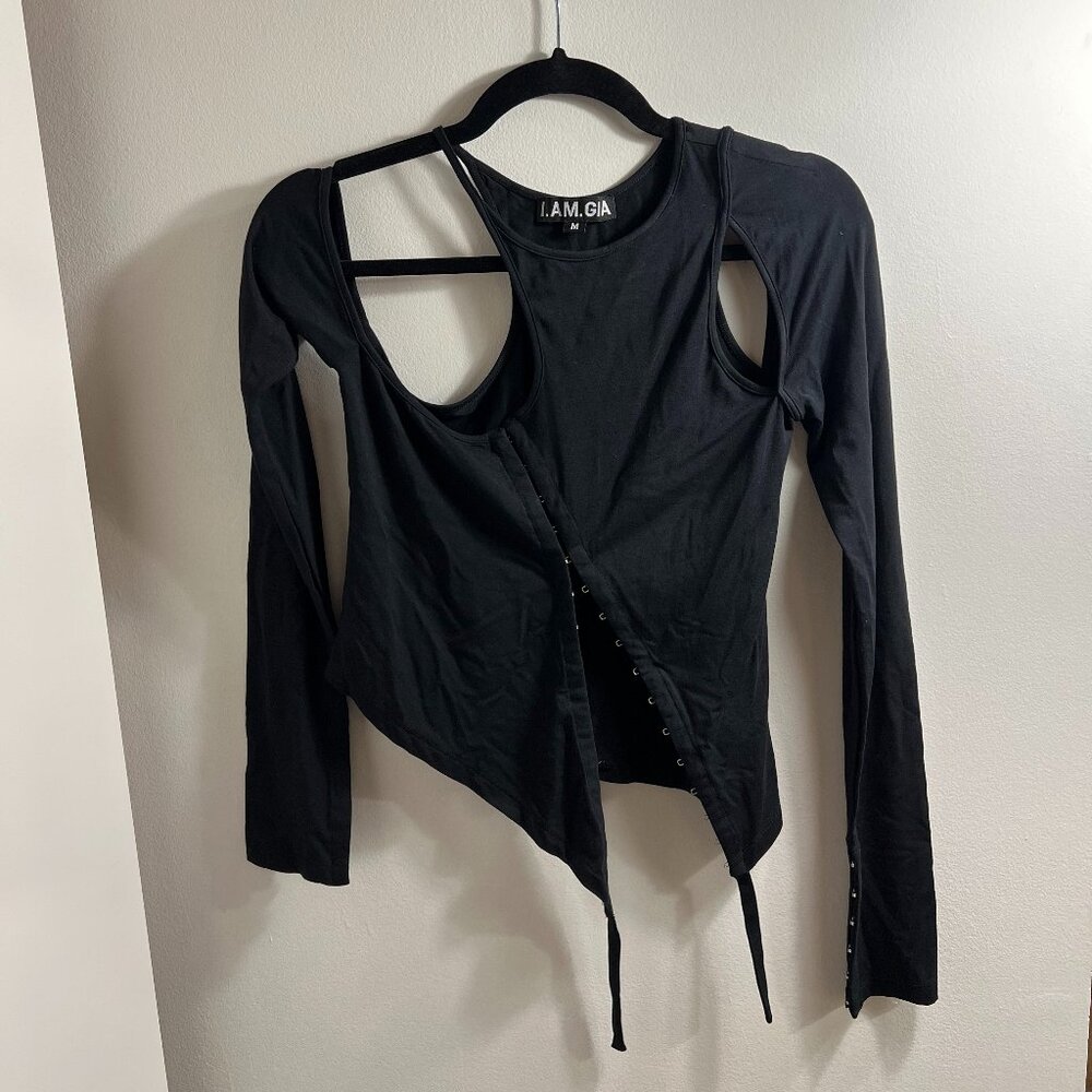 I.AM.GIA black long sleeve cutout top with hook detail M